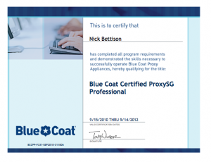 Blue Coat Certified ProxySG
Professional