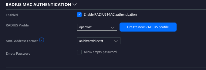 Screenshot of UniFi SSID Mac Auth section
